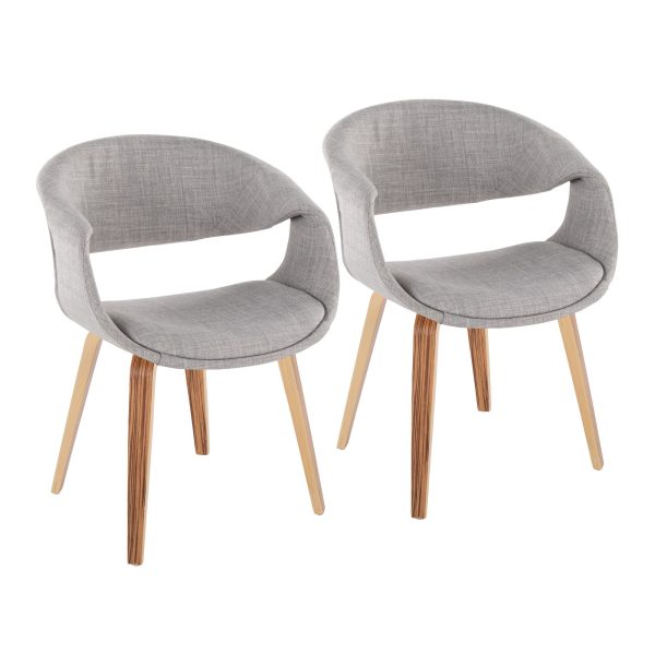 Curvo Zebra Wood Grey Fabric Contemporary Chair Set of 2 1