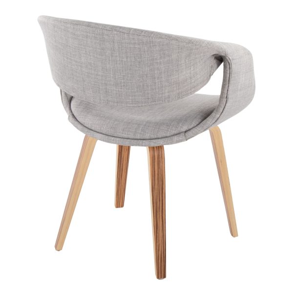 Curvo Zebra Wood Grey Fabric Contemporary Chair Set of 2 4