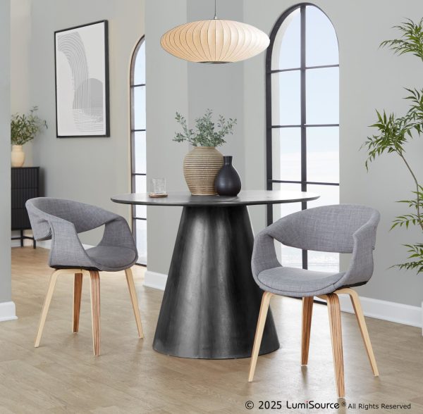 Curvo Zebra Wood Grey Fabric Contemporary Chair Set of 2