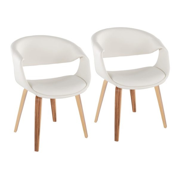 Curvo Zebra Wood White Faux Leather Contemporary Chairs Set of 2 1