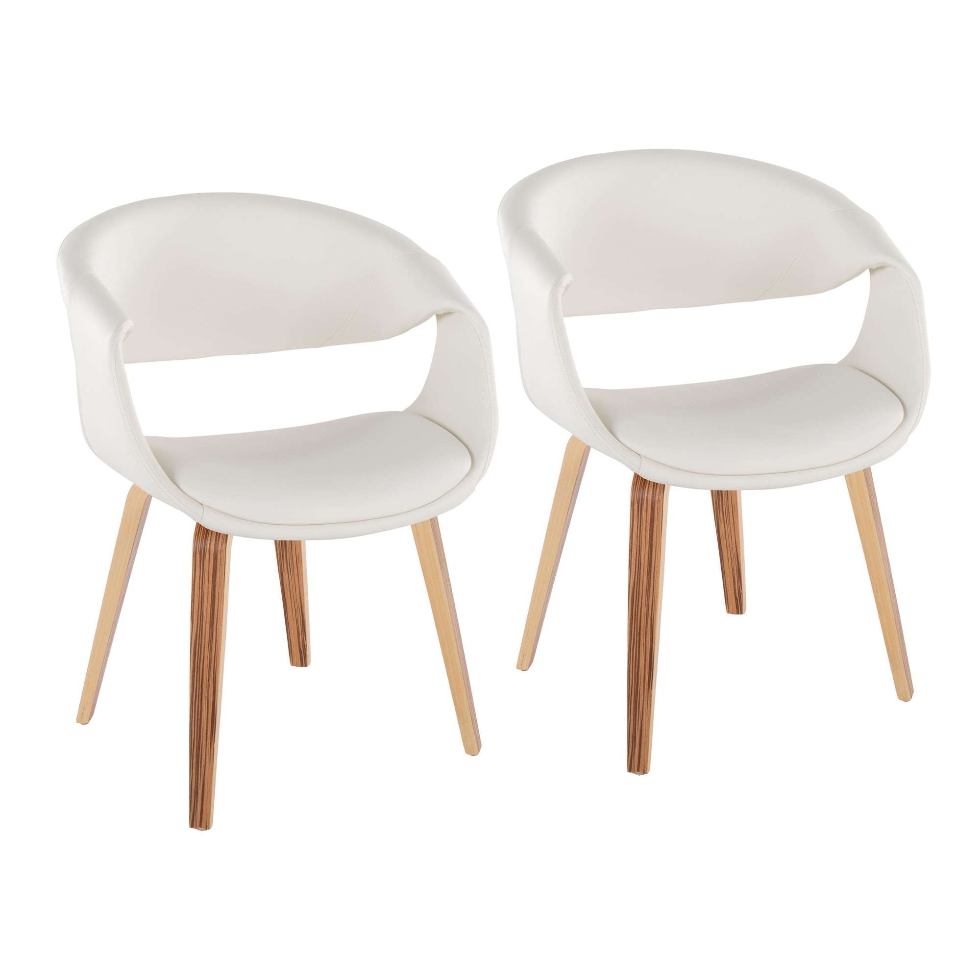 Curvo Zebra Wood White Faux Leather Contemporary Chairs (Set of 2) 2 Curvo Zebra Wood White Faux Leather Contemporary Chairs (Set of 2) - Image 2