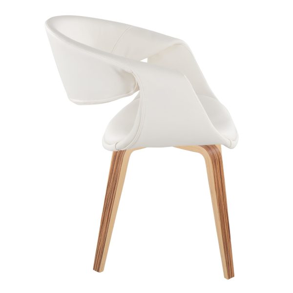 Curvo Zebra Wood White Faux Leather Contemporary Chairs Set of 2 3