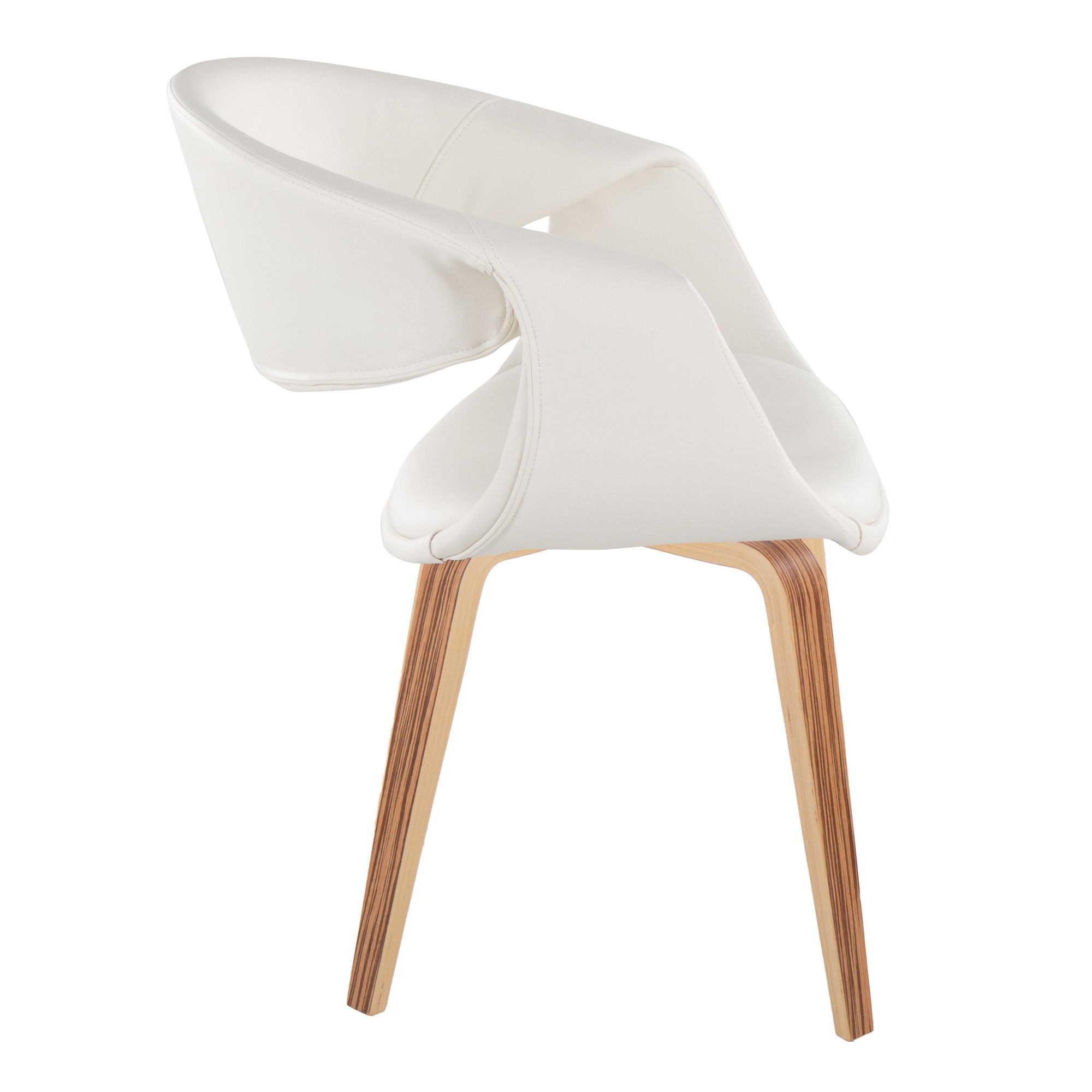 Curvo Zebra Wood White Faux Leather Contemporary Chairs (Set of 2) 4 Curvo Zebra Wood White Faux Leather Contemporary Chairs (Set of 2) - Image 4