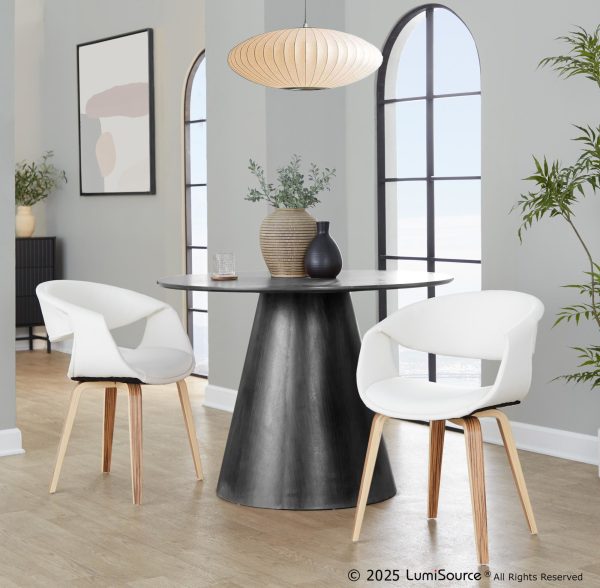 Curvo Zebra Wood White Faux Leather Contemporary Chairs Set of 2