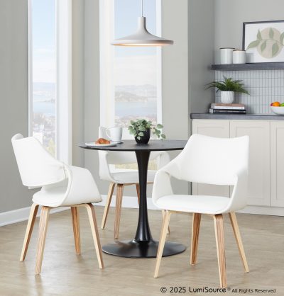 Curvo Zebra Wood White Faux Leather Contemporary High-Back Chairs (Set of 2)