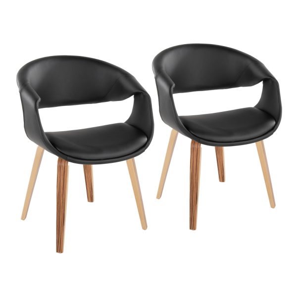 Curvo ZebraBlack Faux Leather Contemporary Chair Set of 2 1