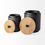 Cyril (Set of 2) Gray Metal W/ Brown Wood Lids Jars