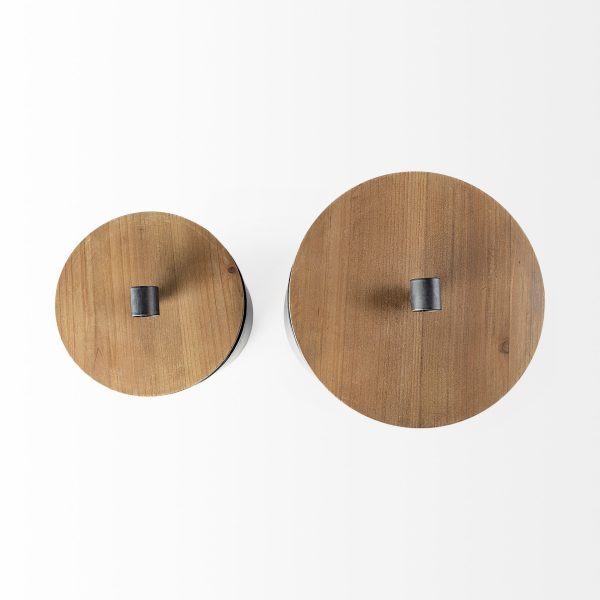 Cyril Set of 2 Gray Metal W Brown Wood Lids Jars 6
