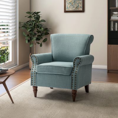 Cythnus Blue Linen Nailhead Trim Accent Armchair