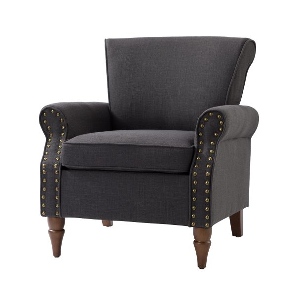 Cythnus Charcoal Linen Nailhead Trim Accent Armchair 1