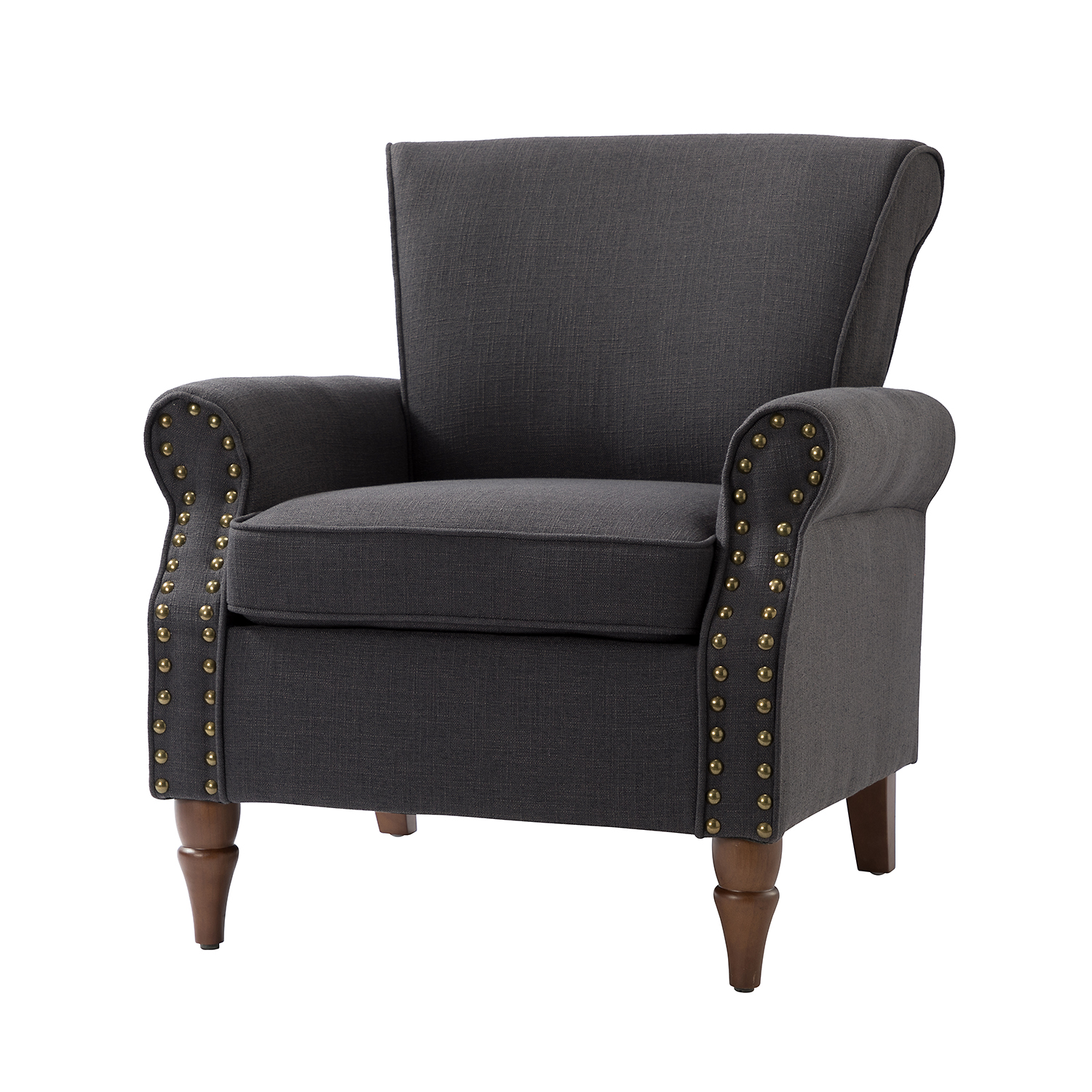 Cythnus Charcoal Linen Nailhead Trim Accent Armchair 2 Cythnus Charcoal Linen Nailhead Trim Accent Armchair - Image 2