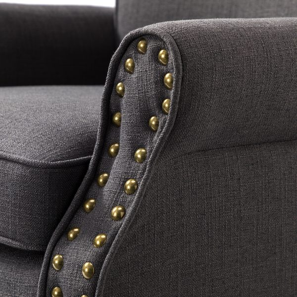 Cythnus Charcoal Linen Nailhead Trim Accent Armchair 4