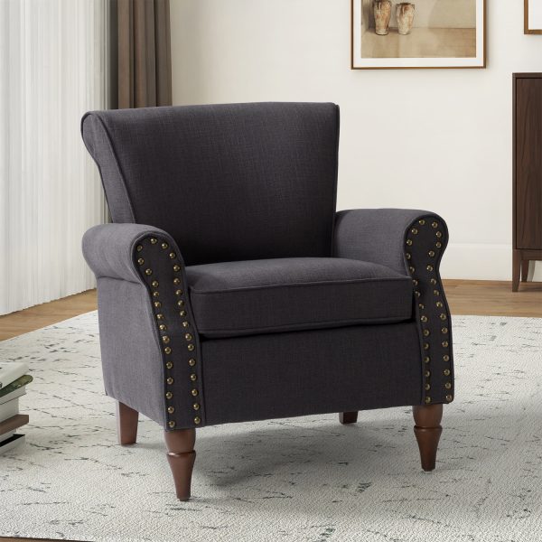 Cythnus Charcoal Linen Nailhead Trim Accent Armchair