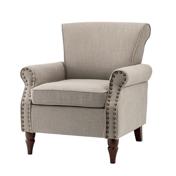 Cythnus Grey Linen Nailhead Trim Accent Armchair 1