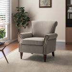 Cythnus Grey Linen Nailhead Trim Accent Armchair 6 Cythnus Grey Linen Nailhead Trim Accent Armchair