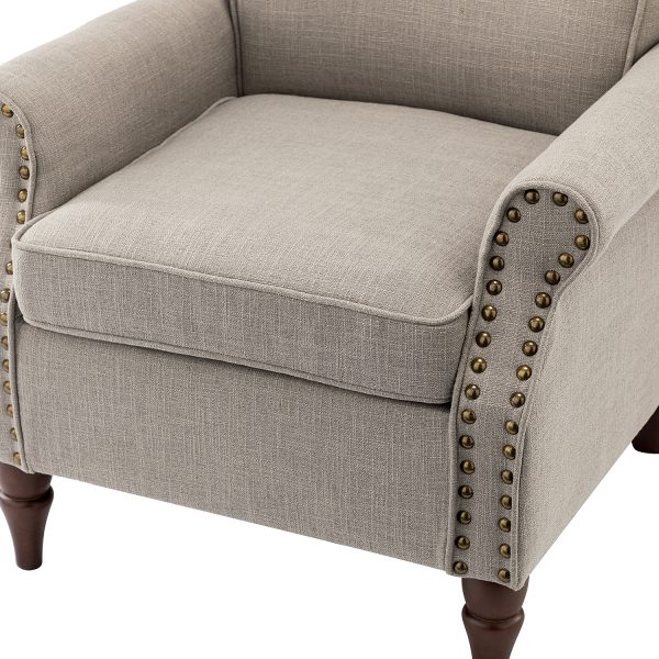 Cythnus Grey Linen Nailhead Trim Accent Armchair 4