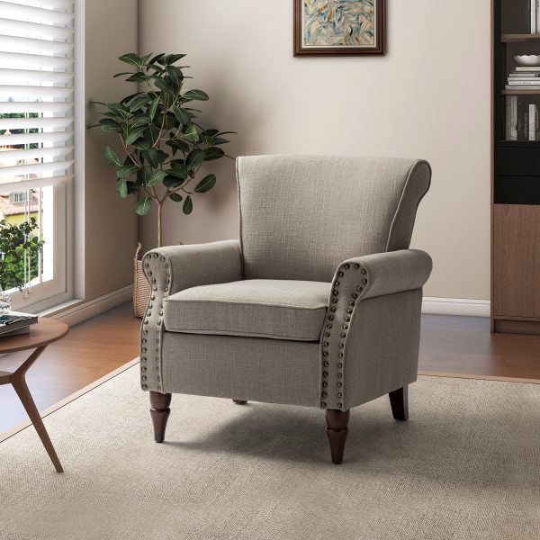 Cythnus Grey Linen Nailhead Trim Accent Armchair