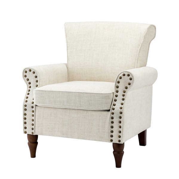 Cythnus Ivory Linen Nailhead Trim Accent Armchair 1