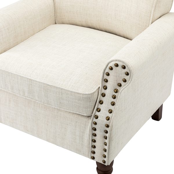 Cythnus Ivory Linen Nailhead Trim Accent Armchair 4