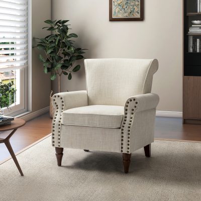 Cythnus Ivory Linen Nailhead Trim Accent Armchair