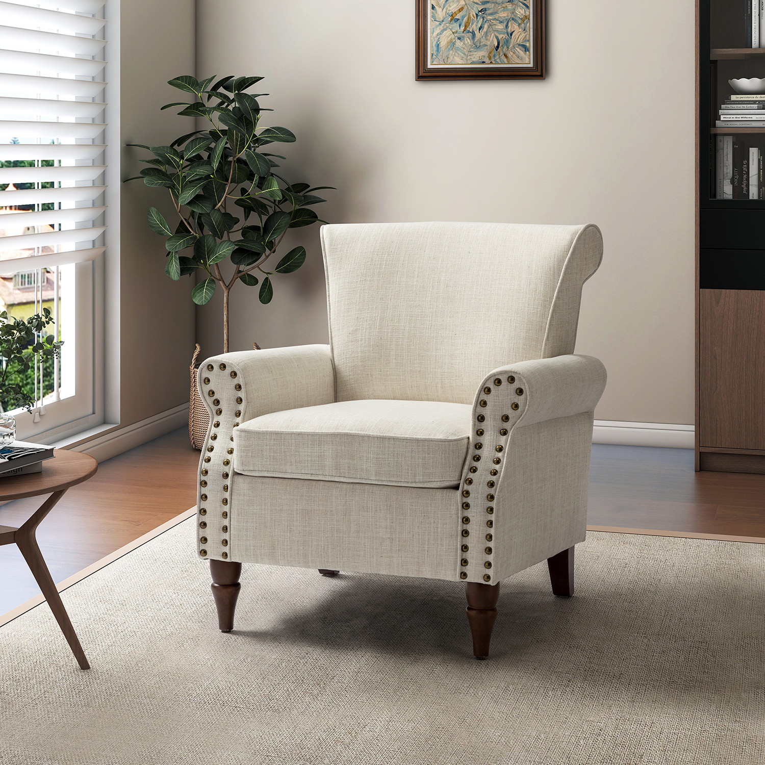Cythnus Ivory Linen Nailhead Trim Accent Armchair 1 Cythnus Ivory Linen Nailhead Trim Accent Armchair