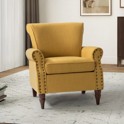 Cythnus Mustard Linen Nailhead Trim Accent Armchair