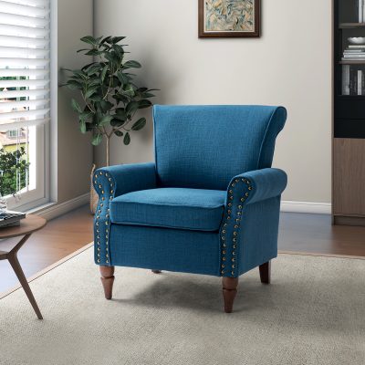 Cythnus Navy Linen Nailhead Trim Accent Armchair