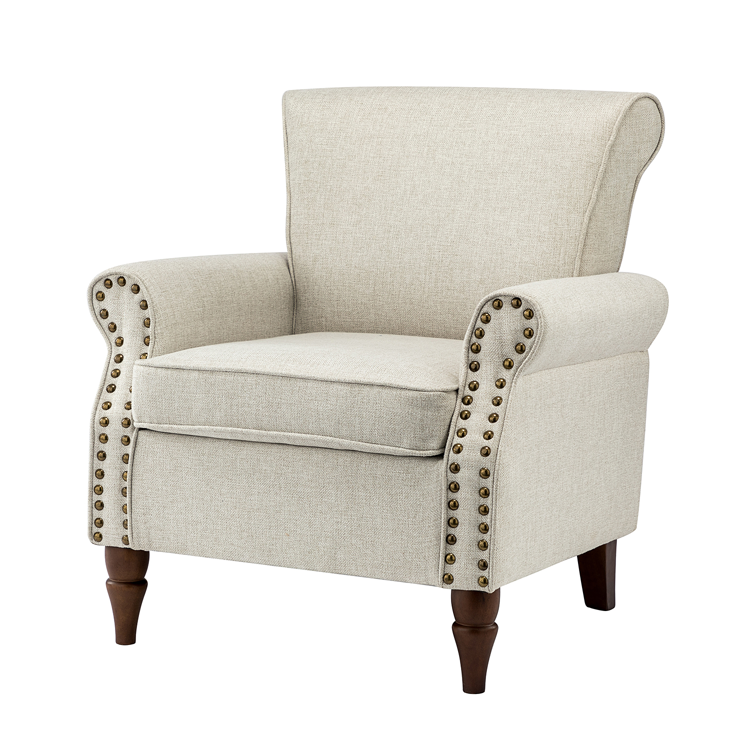 Cythnus Oatmeal Linen Nailhead Trim Accent Armchair 2 Cythnus Oatmeal Linen Nailhead Trim Accent Armchair - Image 2