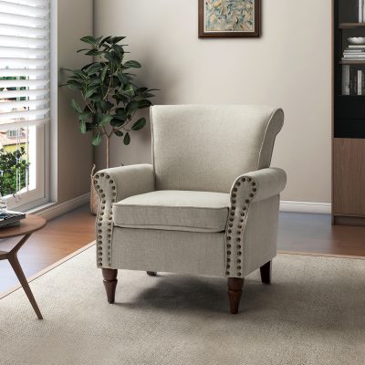 Cythnus Oatmeal Linen Nailhead Trim Accent Armchair
