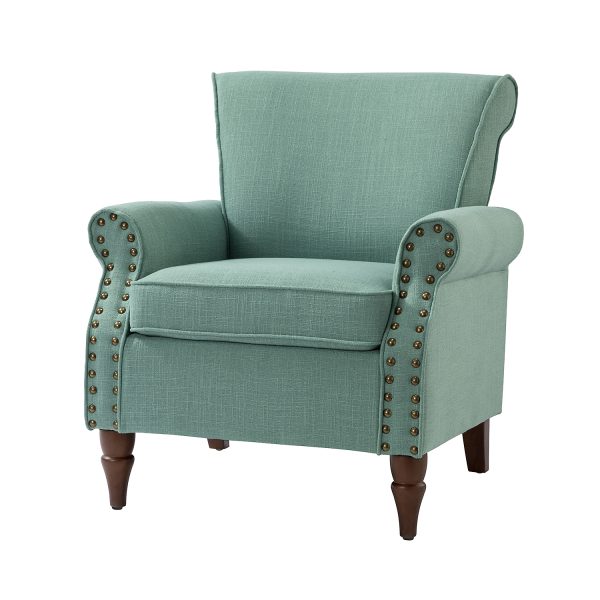 Cythnus Sage Linen Nailhead Trim Accent Armchair 1