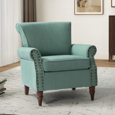 Cythnus Sage Linen Nailhead Trim Accent Armchair