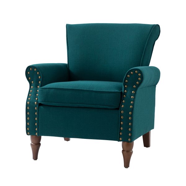 Cythnus Teal Linen Nailhead Trim Accent Armchair 1