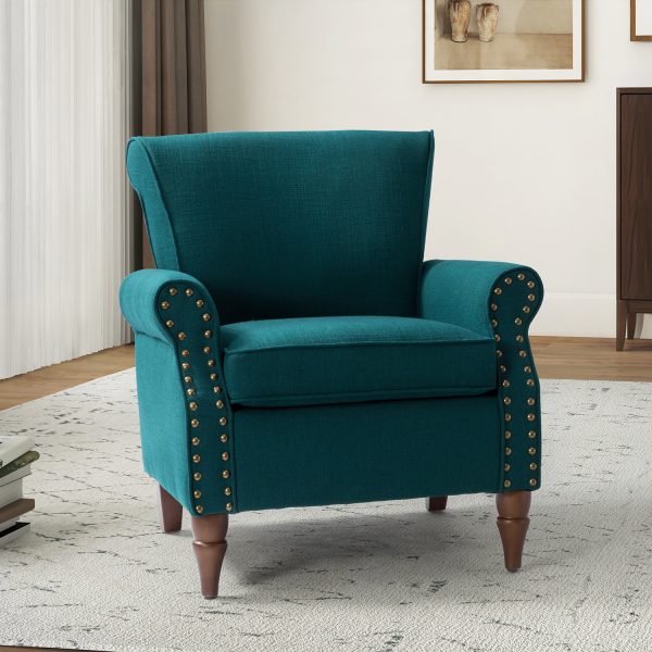 Cythnus Teal Linen Nailhead Trim Accent Armchair