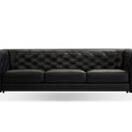 DALTON Vintage Black Leather Sofa with Black Powder Coated Legs