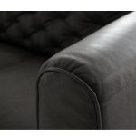DALTON Vintage Black Leather Sofa with Black Powder Coated Legs