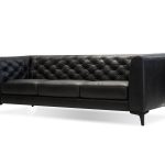 DALTON Vintage Black Leather Sofa with Black Powder Coated Legs