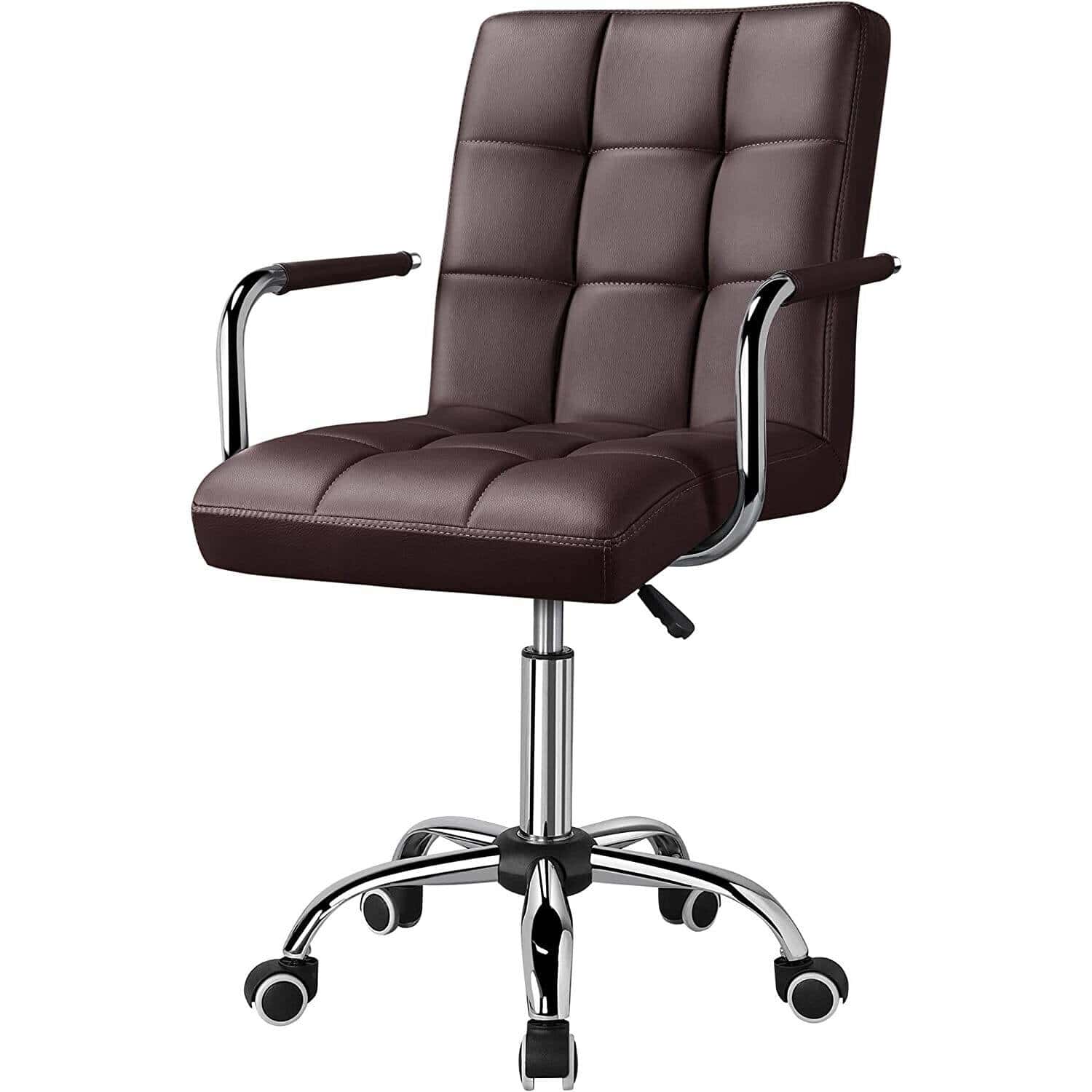 Dark Brown Faux Leather Mid-Back Office Chair with Wheels 1 Dark Brown Faux Leather Mid-Back Office Chair with Wheels
