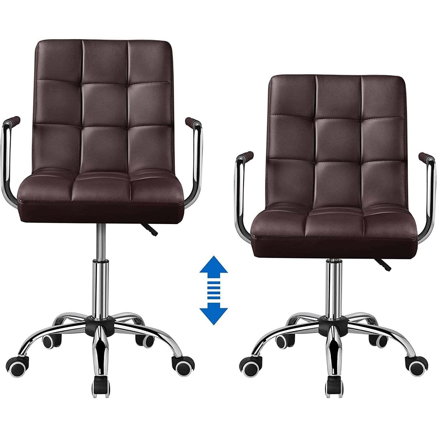 Dark Brown Faux Leather Mid-Back Office Chair with Wheels 3 Dark Brown Faux Leather Mid-Back Office Chair with Wheels - Image 3