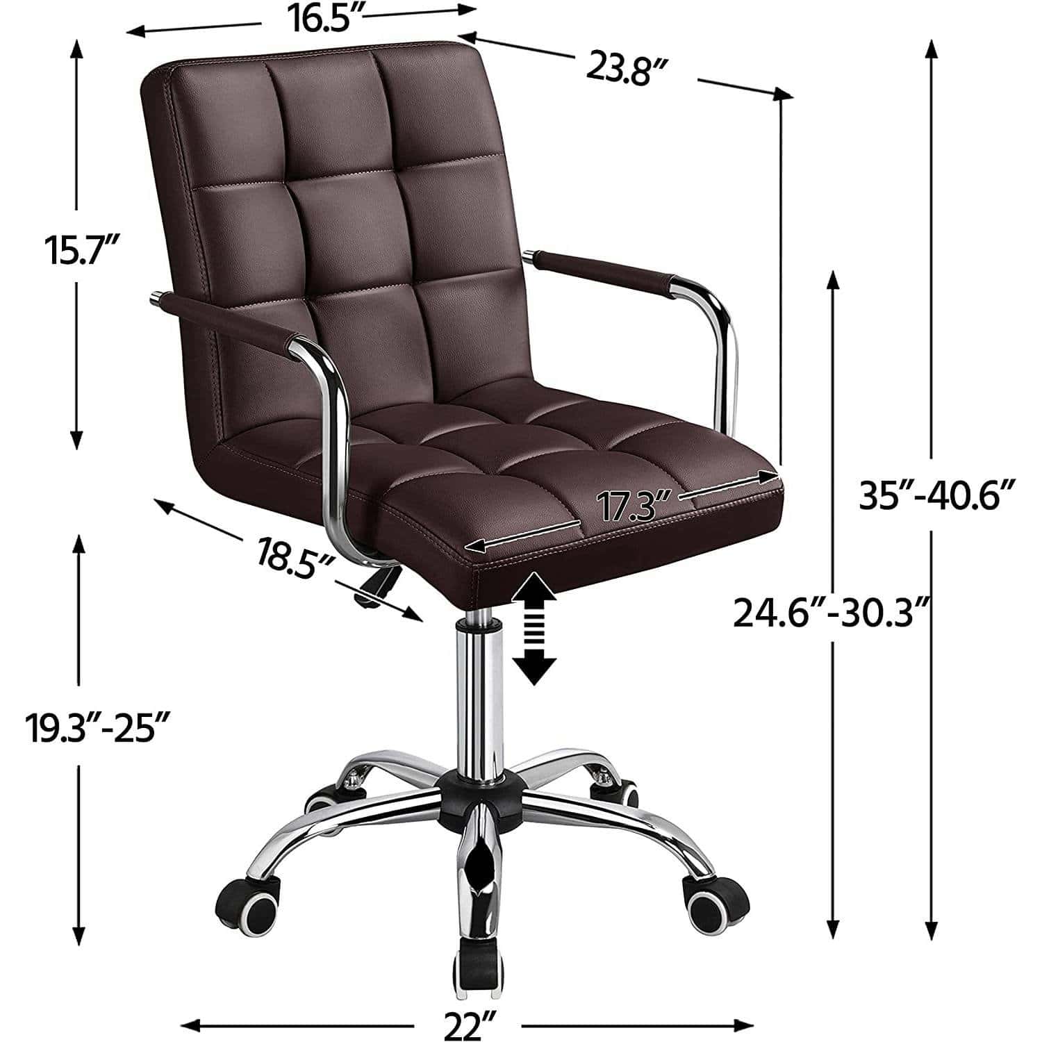 Dark Brown Faux Leather Mid-Back Office Chair with Wheels 4 Dark Brown Faux Leather Mid-Back Office Chair with Wheels - Image 4