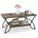 Rustic 2 Tier Coffee Table with Curved Metal Legs 6 Rustic 2 Tier Coffee Table with Curved Metal Legs