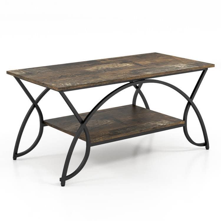 Rustic 2 Tier Coffee Table with Curved Metal Legs 2 Rustic 2 Tier Coffee Table with Curved Metal Legs - Image 2