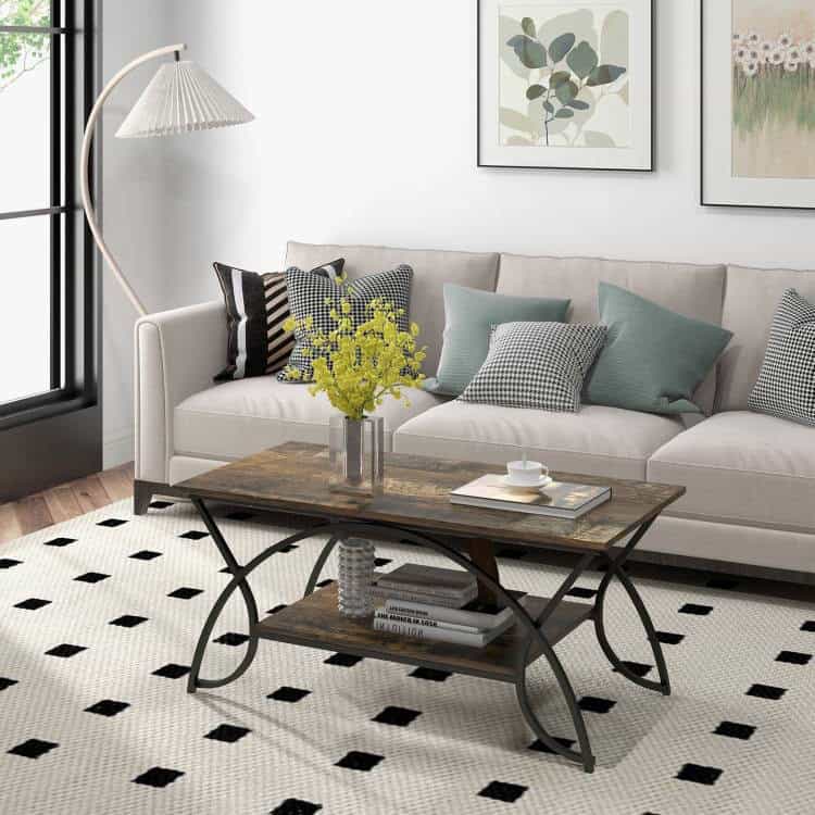 Rustic 2 Tier Coffee Table with Curved Metal Legs 3 Rustic 2 Tier Coffee Table with Curved Metal Legs - Image 3