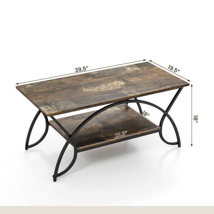 Rustic 2 Tier Coffee Table with Curved Metal Legs 5 Rustic 2 Tier Coffee Table with Curved Metal Legs - Image 5