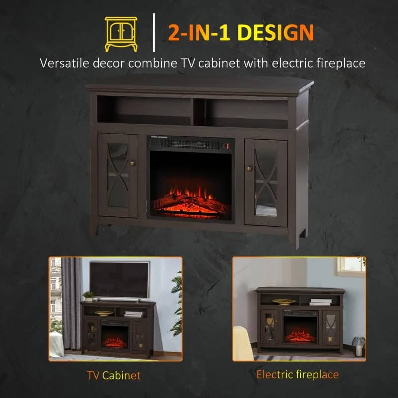 Espresso Electric Fireplace TV Stand with Shelves and Cabinets 3 Espresso Electric Fireplace TV Stand with Shelves and Cabinets - Image 3
