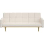 Mid-Century Sherpa Ivory Sleeper Sofa Bed with Wood Legs