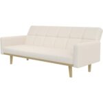 Mid-Century Sherpa Ivory Sleeper Sofa Bed with Wood Legs