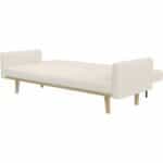 Mid-Century Sherpa Ivory Sleeper Sofa Bed with Wood Legs