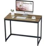 Modern Small Home Office Desk Brown Wood Top Metal Frame