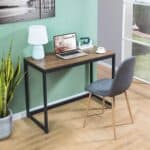 Modern Small Home Office Desk Brown Wood Top Metal Frame
