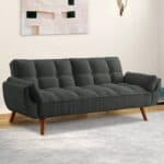 Mid-Century Modern Dark Grey Linen Convertible Futon Sofa Bed 6 Mid-Century Modern Dark Grey Linen Convertible Futon Sofa Bed